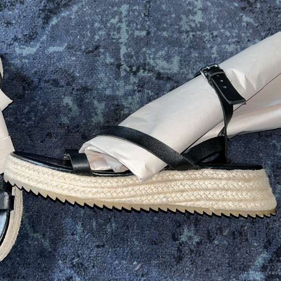 Zara Black (NWT) Strappy Wrap Ankle Sandals - Sz 10/EU41. Woven Wedge Heel - Picture 3 of 7